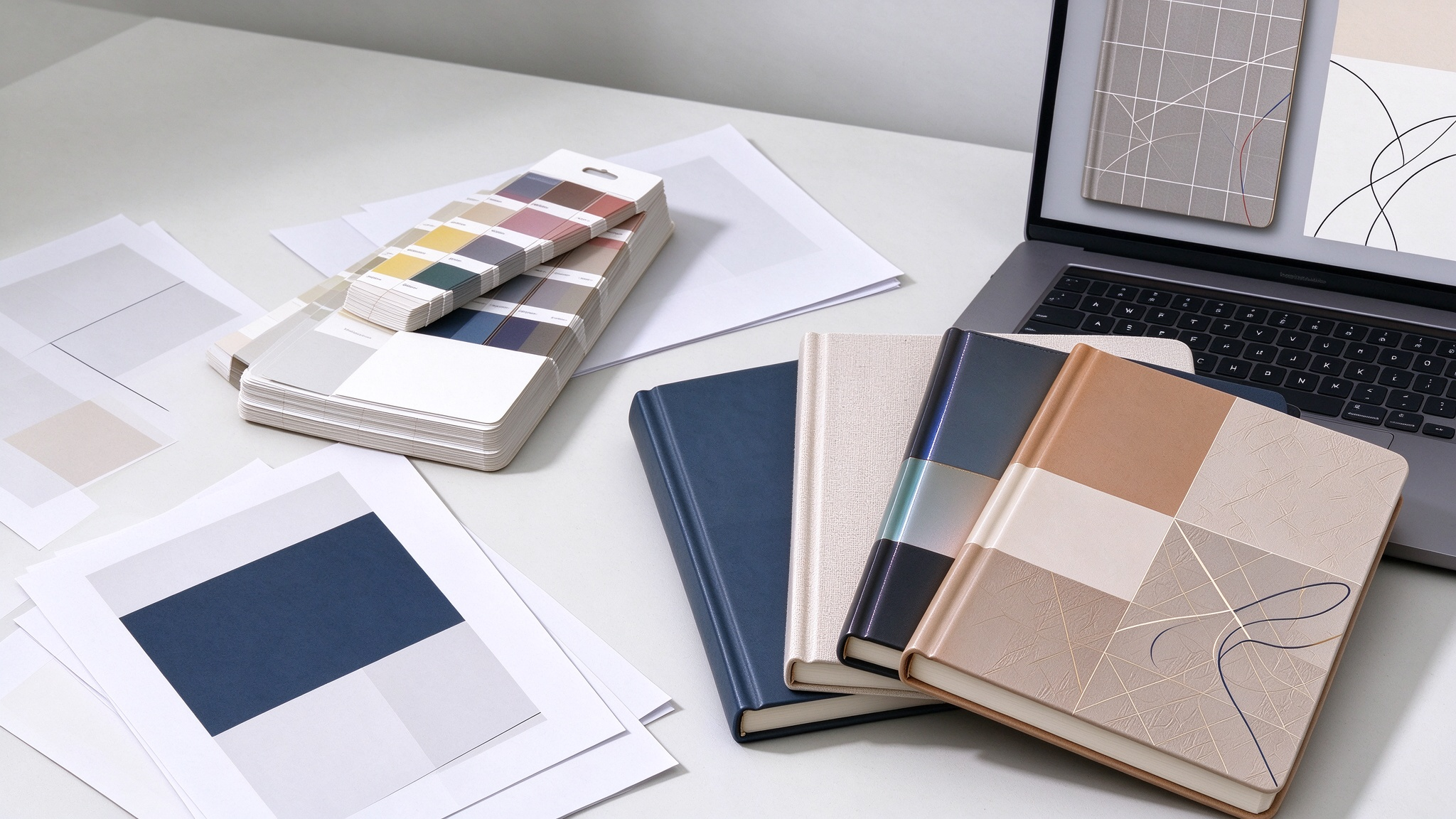 Custom journal and notebook samples with design drafts for brand printing service