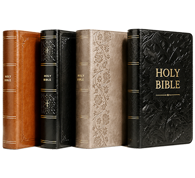 Custom Bible printing manufacturer showcasing luxury leather Bible covers with embossed designs and gold foil details