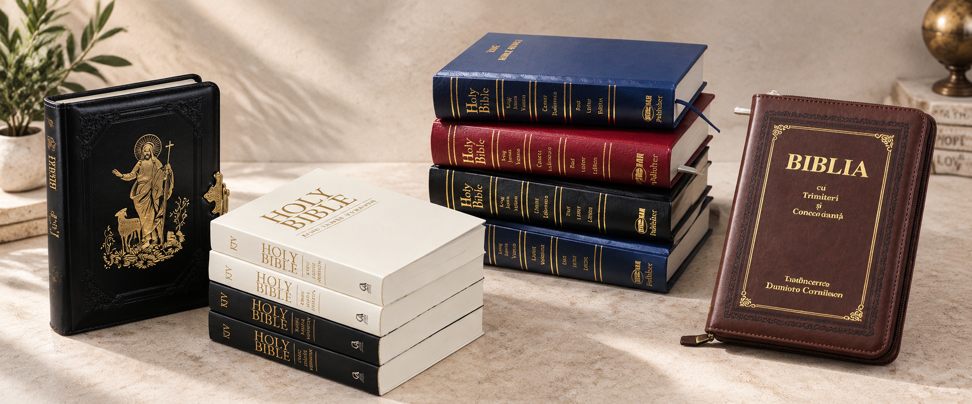 Custom Bible printing products in various hardcover and leather bindings